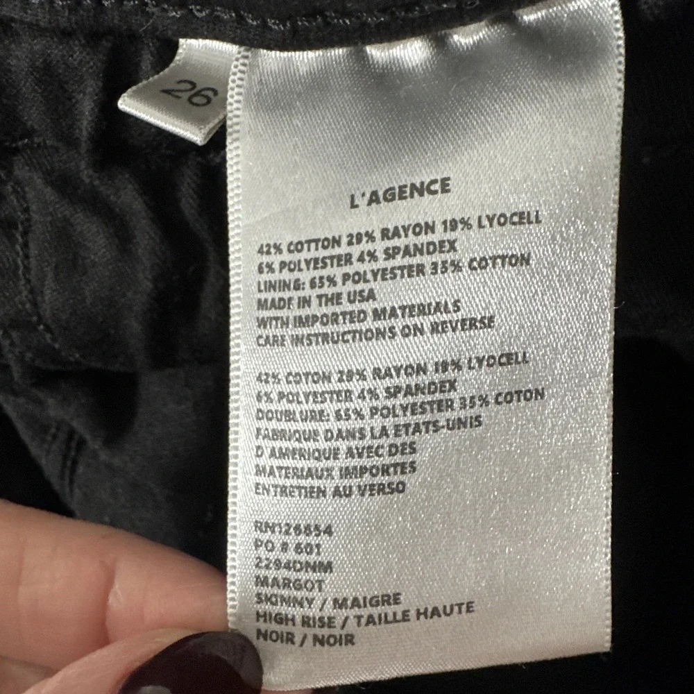 L'AGENCE Margot High Rise Skinny Jeans‎ Black Size 26 Cotton Blend